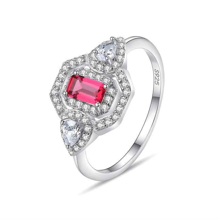 Fine Jewelry 925 Sterling Silver Baguette Gemstone Fashion Zircon Pink Diamond Rings for Women