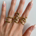 High End 18K Plain Gold Bamboo Fork Cross Rings Stainless Steel Trendy Simple Gold Plated Jewelry MegaBDM