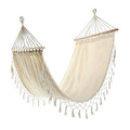 Garden Beach Leisure Canvas Hammock Outdoor Hammock with Tassels and Wooden Bar