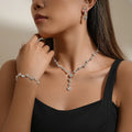 Bling Floral Full Diamond Rhinestone Necklace Earrings Bracelet Set for Wedding Party
