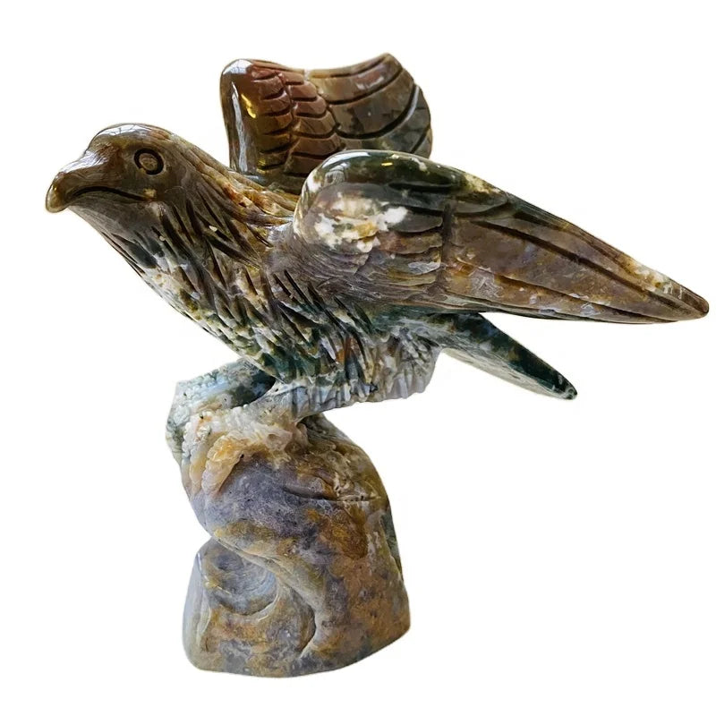 Sale Natural Healing Crystal Quartz Gemstone Animal Carving Ocean Jasper Fly Eagle For Decoration