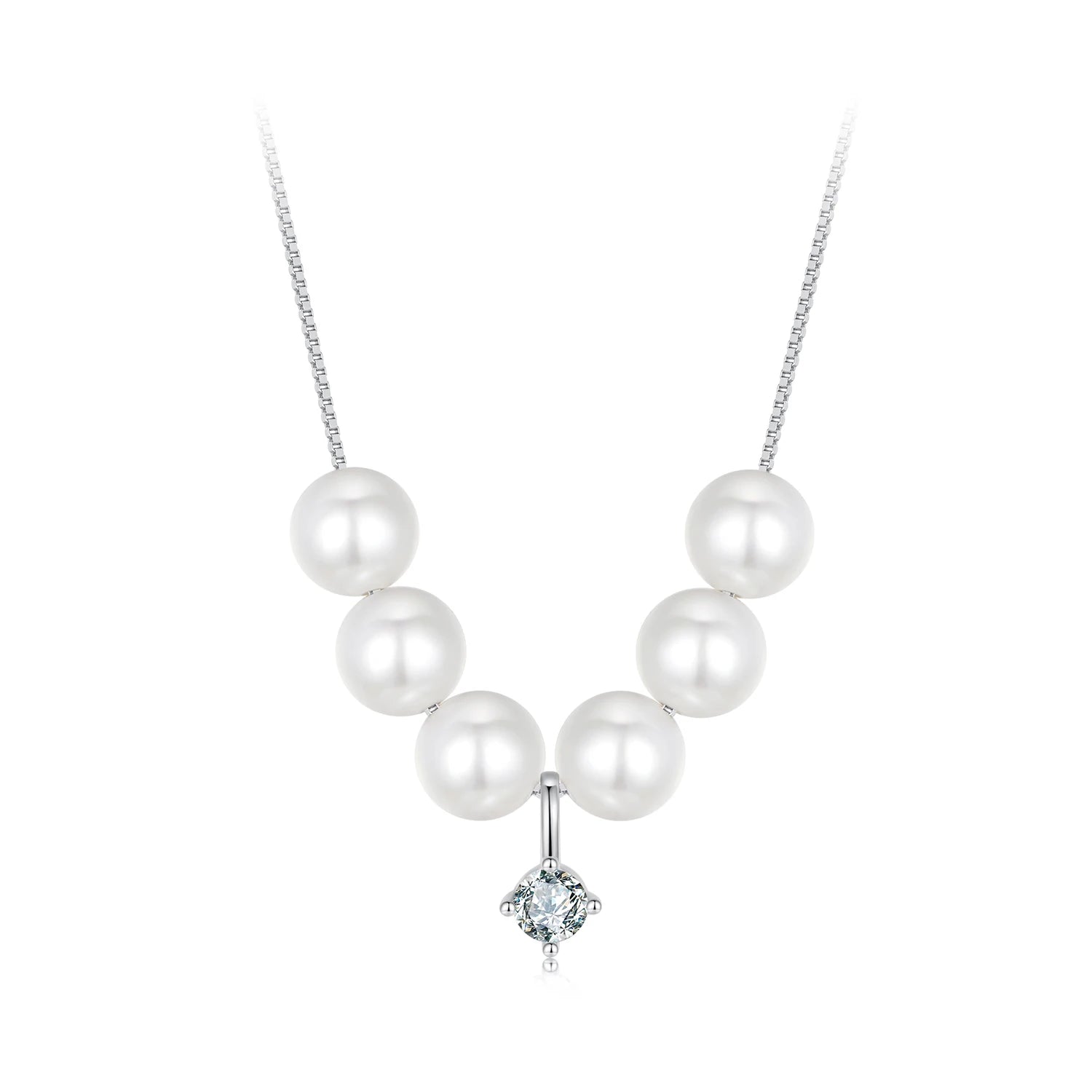 Shell Pearl Moissanite Plated 18k White Gold Necklace Fashion Jewelry Dancing Pearl Moissanite Necklace for Women