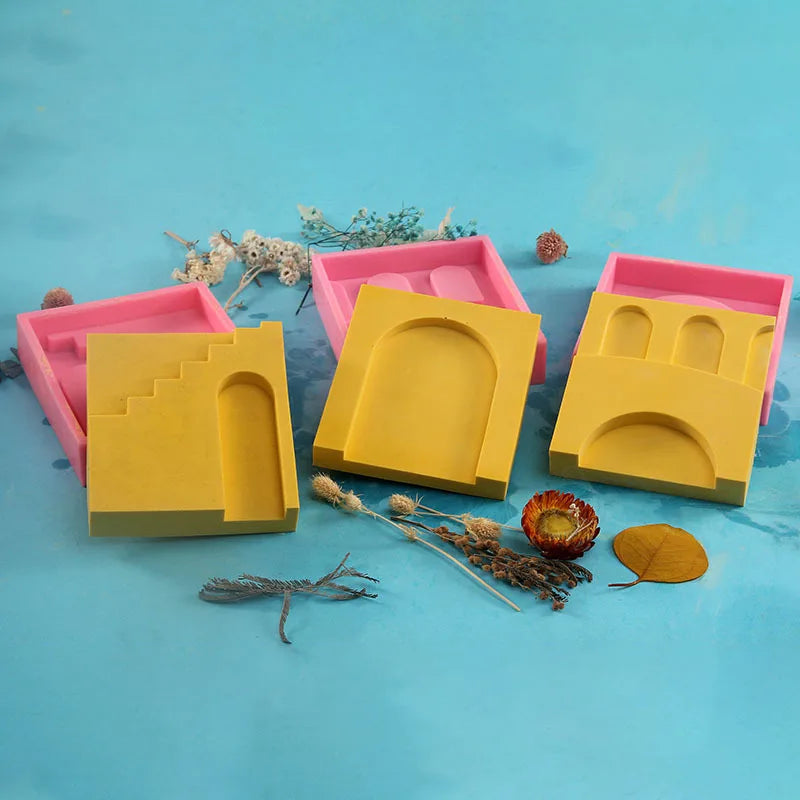 B-5020 Plaster Castle Wall Door Geometric Cube Ladder Resin Silicone Soap Candle Mold Aromatherapy for 3D Mould