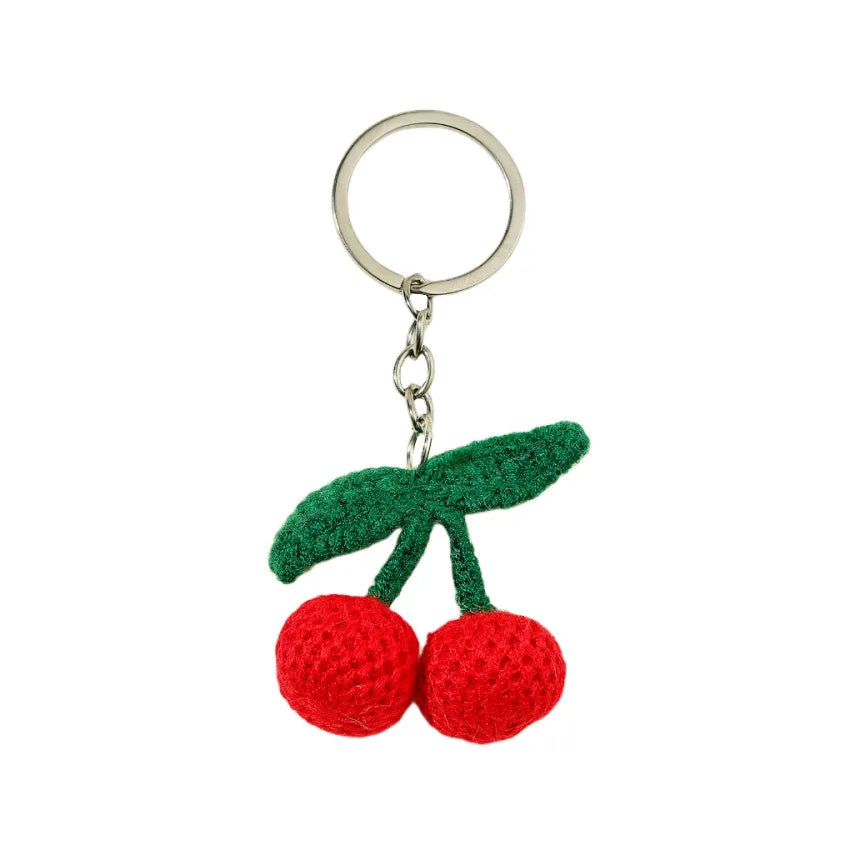 Handmade Fruit Car Hanging Ornaments Crochet Knitted Cherry KeyChain Woven Crochet Food Cherry Key Chain Bag Pendant Accessories