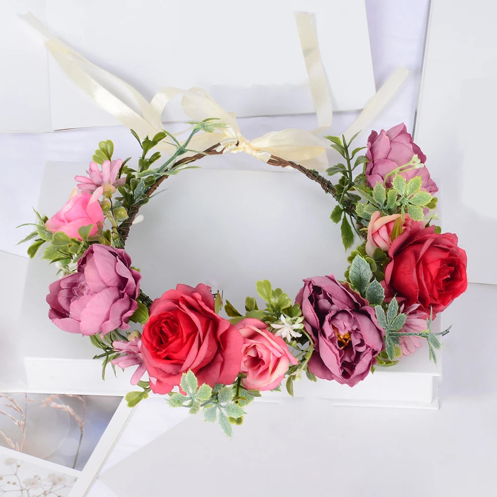 Girl's Bridal Head Garland Artificial Flower Peony Crown Adjustable Fabric & Plastic Green Plants Women's Hair Accessories