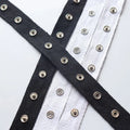 Black Cotton Metal Snap Button Tape With Prong Fastener Round Pattern Logo Decoration for Garment Use
