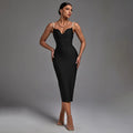 Ocstrade Latest Elegant Pearl Strap Plunge Low Cut Black Backless Side Slit Midi Party Dress Evening Women Casual Dresses