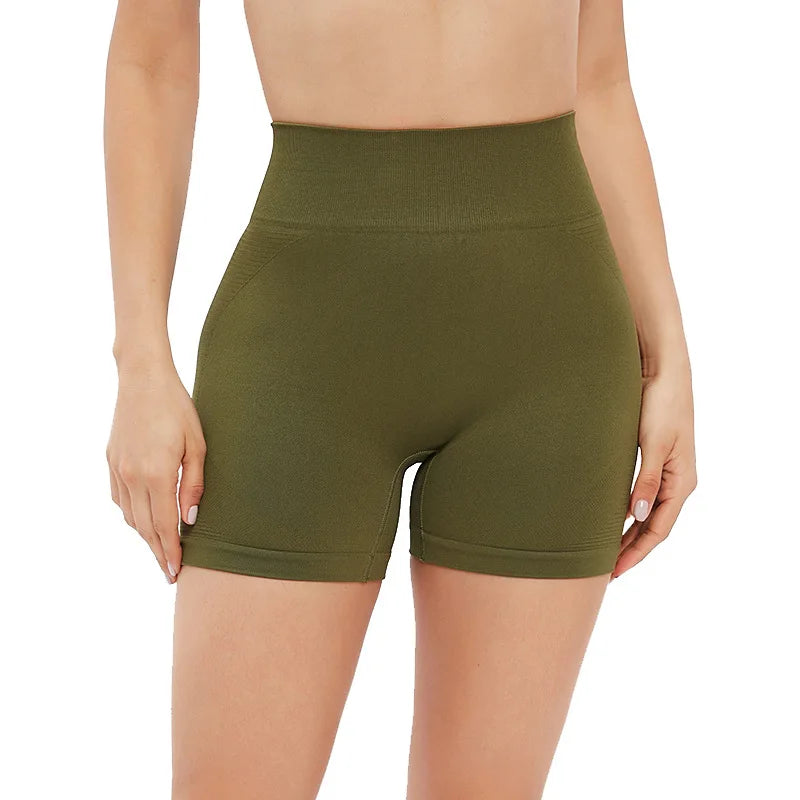 High-waisted Knitted Breathable Spandex/Nylon Yoga Shorts for Women's Summer Peach Hips Sports Fitness with Elastic Waist