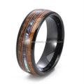 Fashion 8mm 6mm Triple Channel Guitar String Whiskey Barrel Wood/Koa Wood Abalone Inlay Tungsten Ring Wedding Band for Men Women
