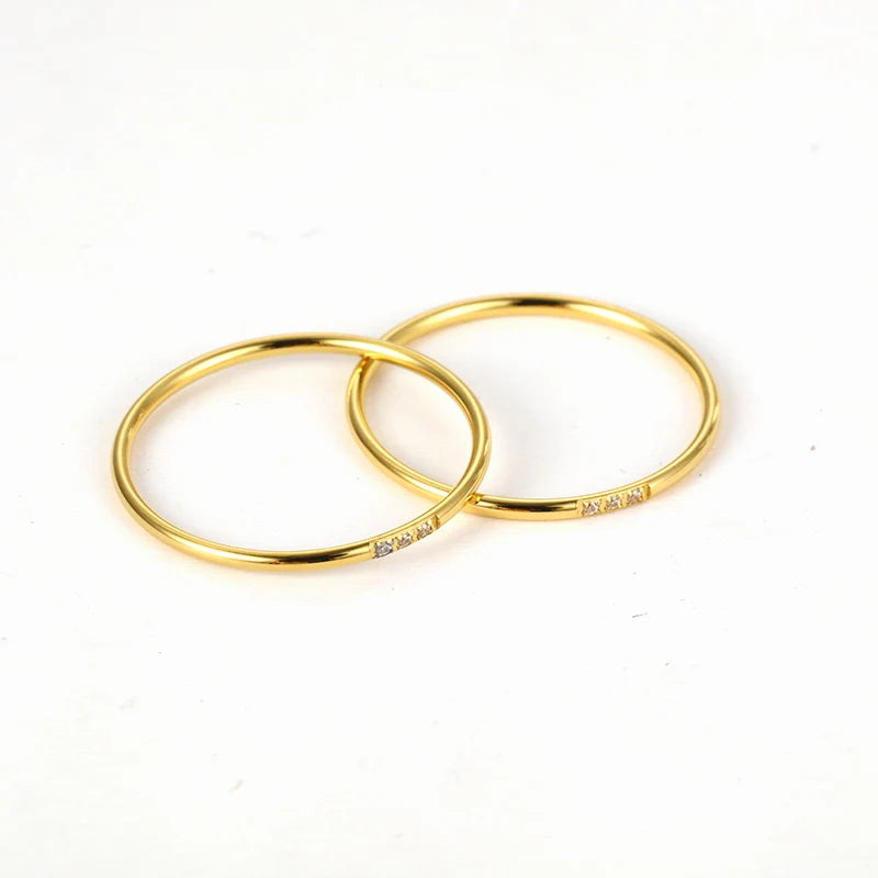 INS Style Tiny Zircon Ring Titanium Steel  Gold Plated Stainless Steel Jewelry Set Ring for Wedding Engagement