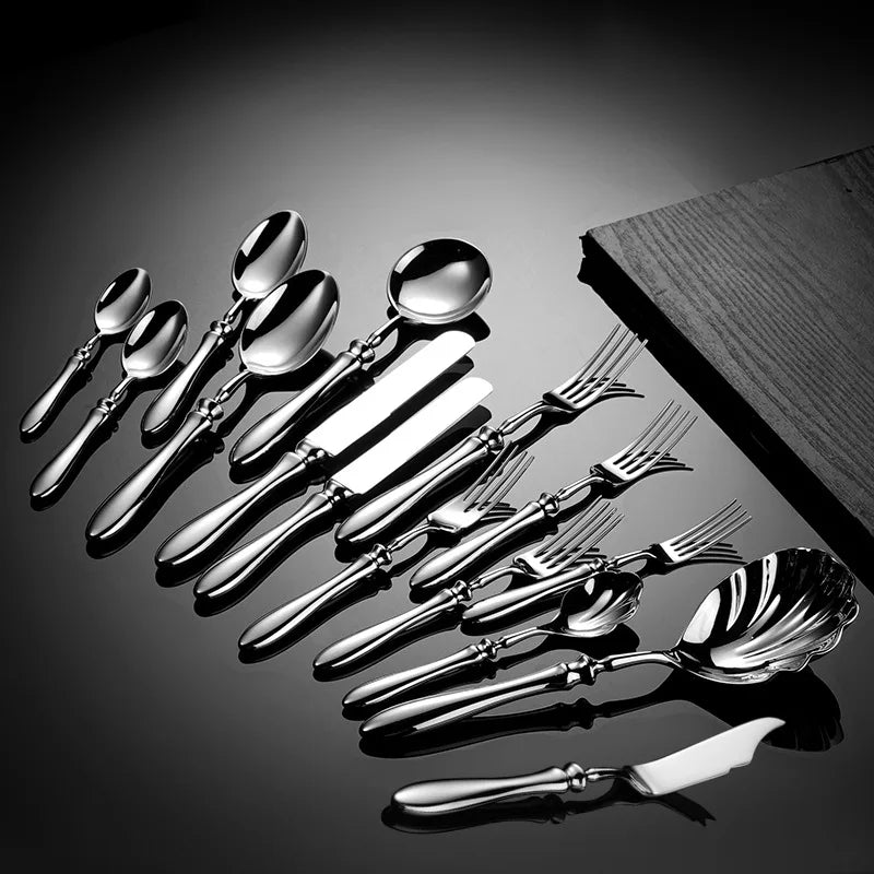 High Quality 304 Stainless Steel Forged Gourd Handle Western Tableware High-End Flatware Set Public Serving Shell Spoon Fork