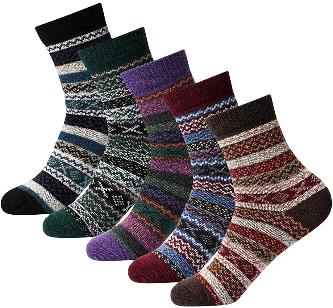 Winter 5 Pack Women's Socks Warm Thick Soft Wool Socks Christmas Gift Cozy Crew Socks for Women
