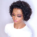 Popular Sale Pixel Cut Human Hair Wig bob 13x1 Lace Frontal 150 Density Bouncy Curly Human Style Wig for Black Women