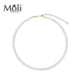 Hot Sale Universal Gold 925 Sterling Silver Letter Shape Cute Small Size 6-7mm Natural Rice Pearl Beaded Choker Necklace Gift