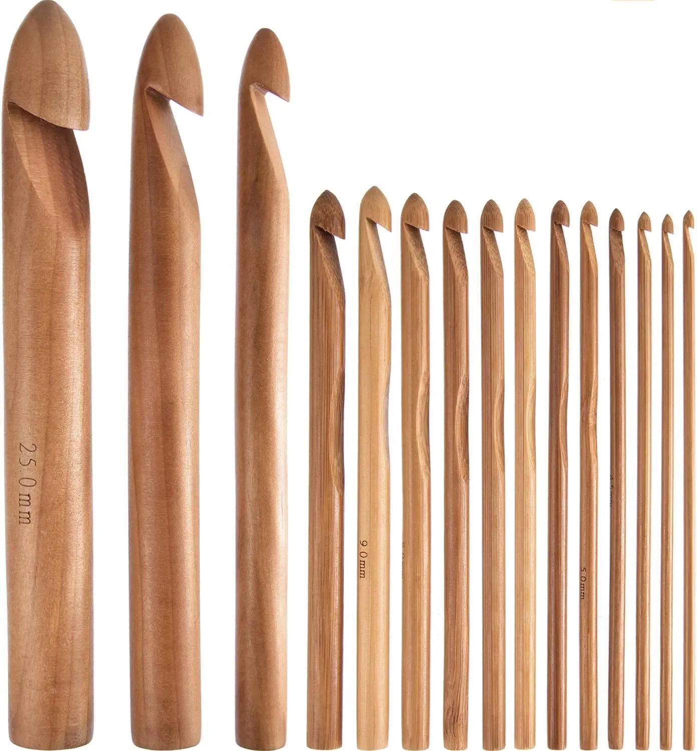 Looen Hot Sale 12 Sizes 3.0-10.0 mm Carbonized  Handle Eco-friendly Wooden Crochet Hooks Knitting Needle Set.