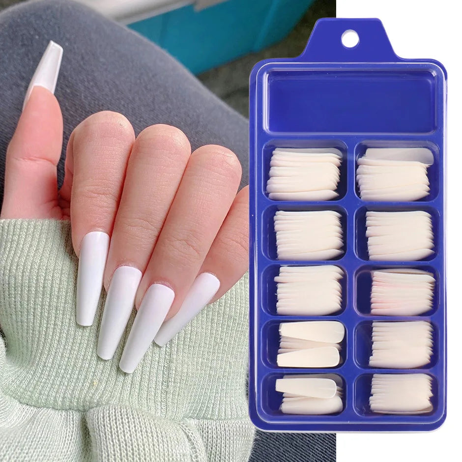 Wholesale 100pcs Extra Long Coffin Nail Tips Fake Nails Easy Remove Full Cover Matte Artificial Press on Nail Tips