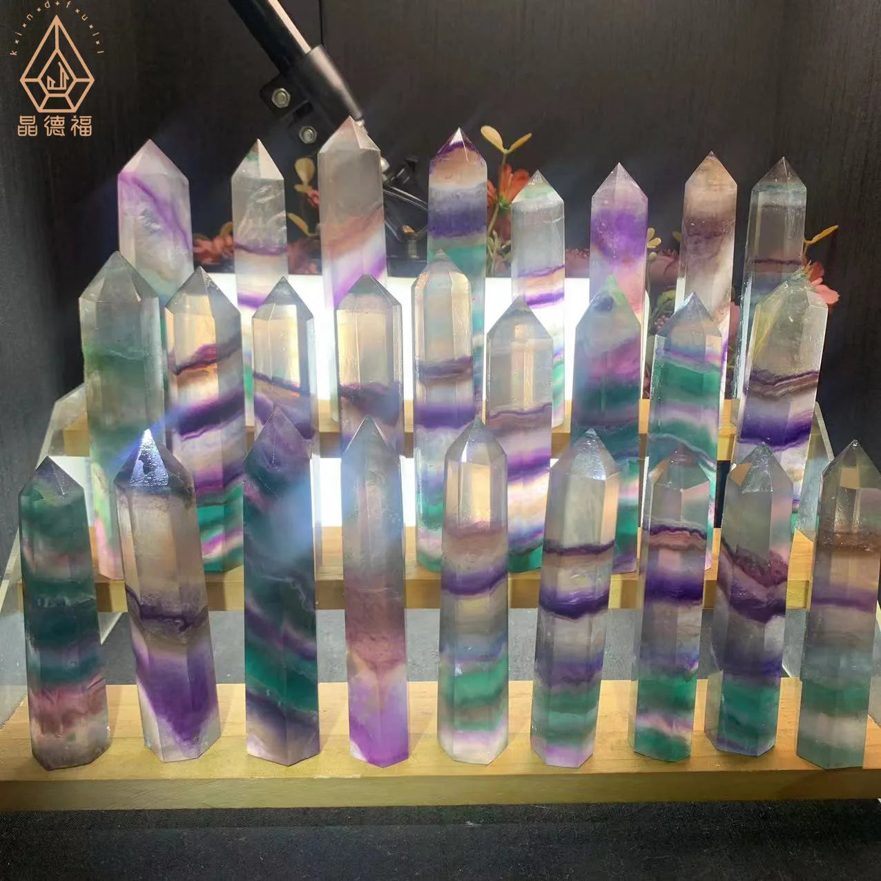 Kindfull Hand Carving Fengshui Obelisk Rainbow Fluorite Towers Healing Natural Stone Crystal Wands Points