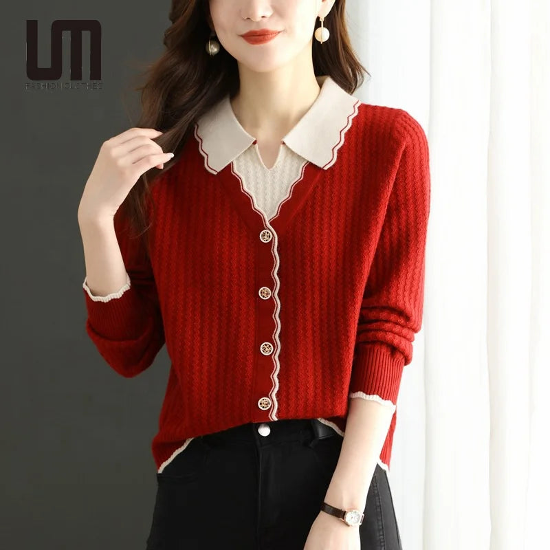 Liu Ming New Year 2025 Autumn Winter Women s Pullover Shirt Collar Long Sleeve Knitted Sweater