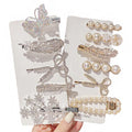 Women's Fashion Alloy Hair Grips with Crystal Rhinestone and Pearl Hairpins Sweet Style Hair Clips for Girls