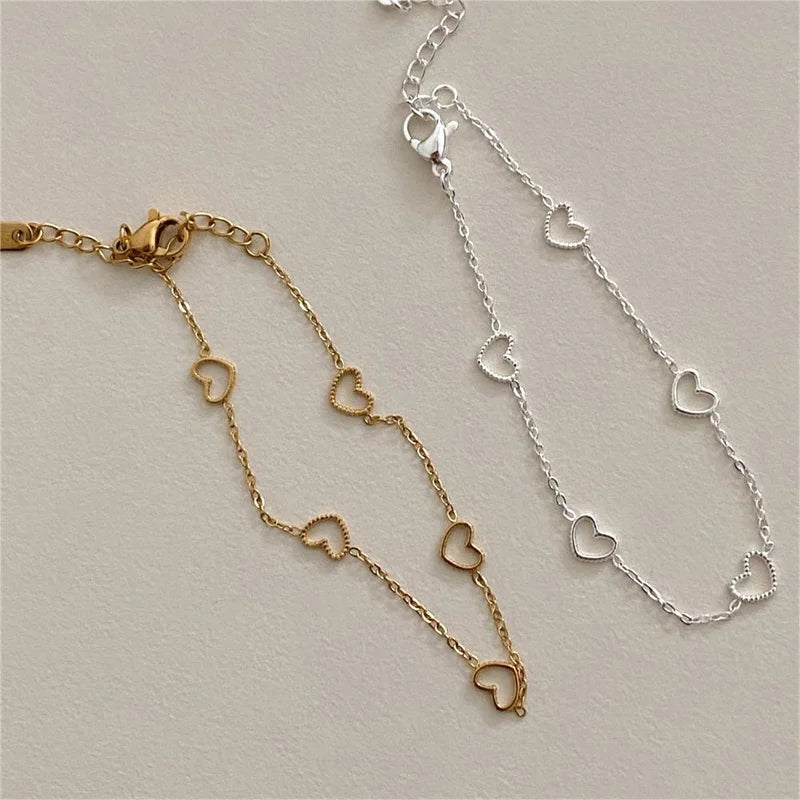 Minimalist 925 Sterling Silver 18k Gold Heart Bracelets for Women