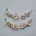 SLBRIDAL Handmade Rhinestones Crystal Pearls Ceram Flower Leaf Bridal Hair Clip Barrettes Wedding Hair Accessories Women Jewelry