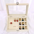 Luxury Velvet Jewelry Packaging Ring Earring Necklace Bracelet Chain Storage Box With Glass Window