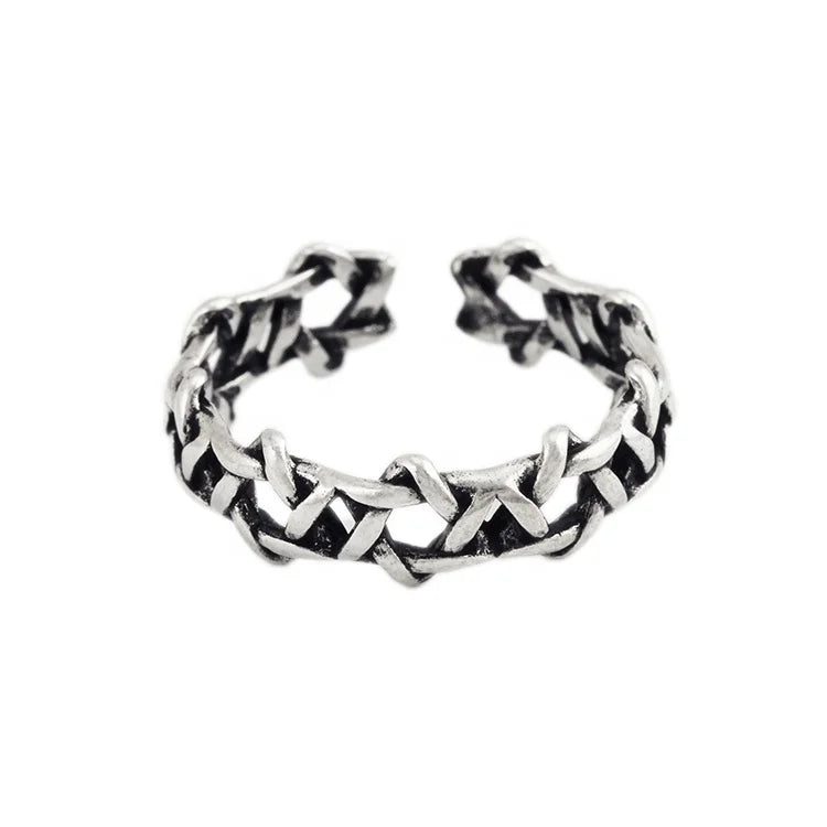 Creative Personality Retro Korean Style Old Silver Plated Hexagram David Star Weave Rings for Women