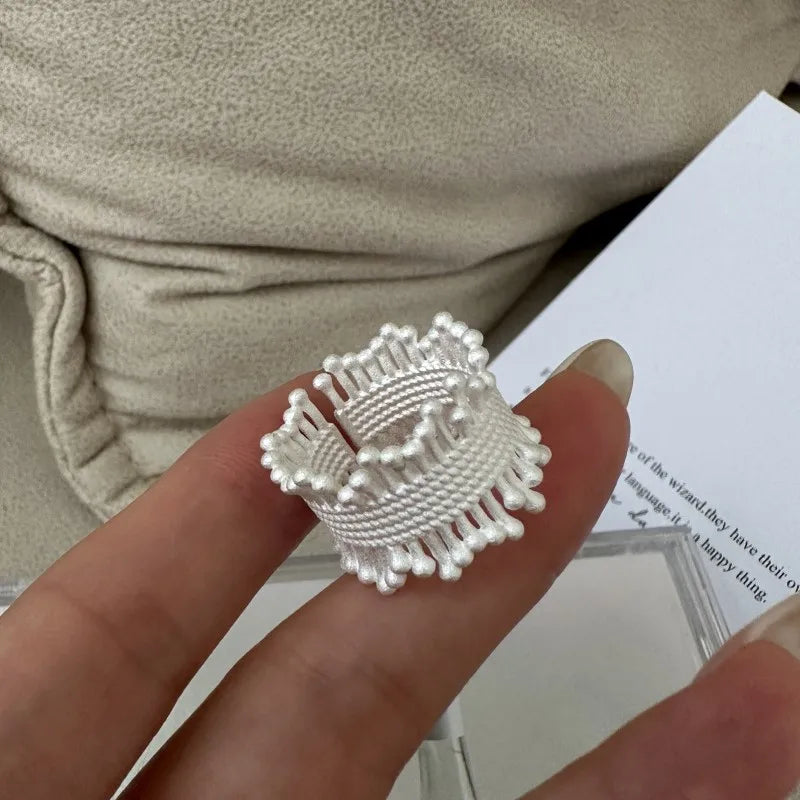 Luxury 925 Sterling Silver Unique Design Geometric Open Wide Chunky Ring for Women Girls Gifts