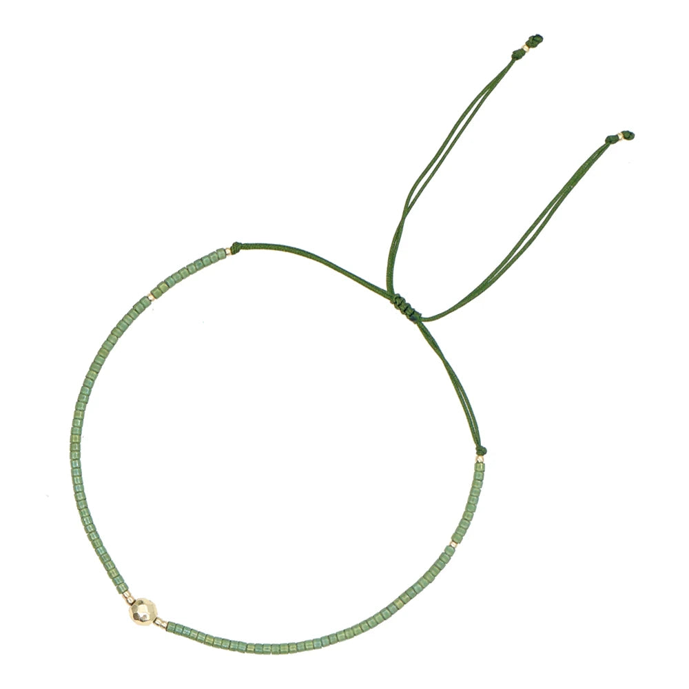 Go2Boho Adjustable Simple Charm Bracelet Narrow Miyuki Green Seed Beads Beaded Bracelets for Women Girls Teens Jewelry Gifts
