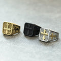 Personalized Retro Style Stone Texture Finger Decoration Stainless Steel Cross Ring for Men