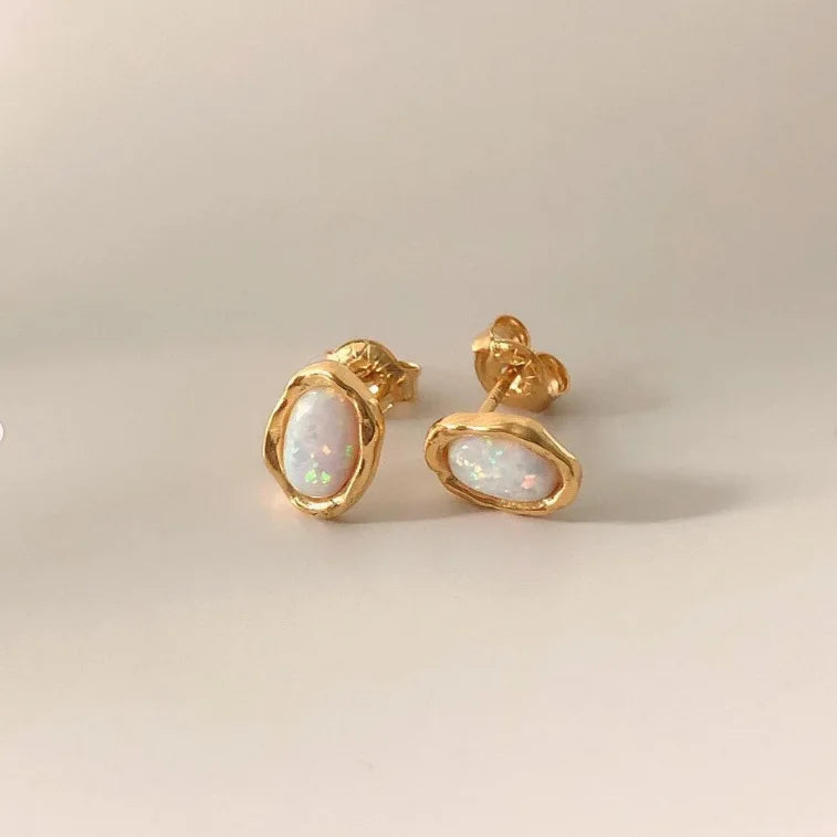 VIANRLA 925 Sterling Silver Opal Gemstone Irregular Oval Shape Stud  Earrings Minimalist Women Jewelry Gift  Drop Shipping