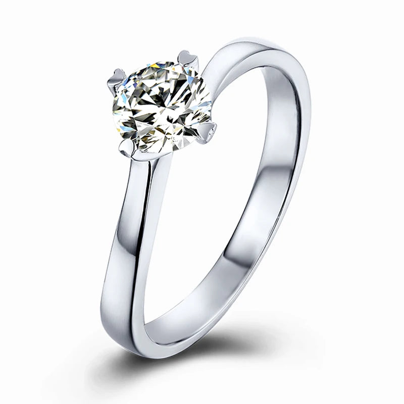 Custom Jewelry Rhodium Plated Round Cut D Color VVS 925 Sterling Silver Wedding Moissanite Ring for Gift