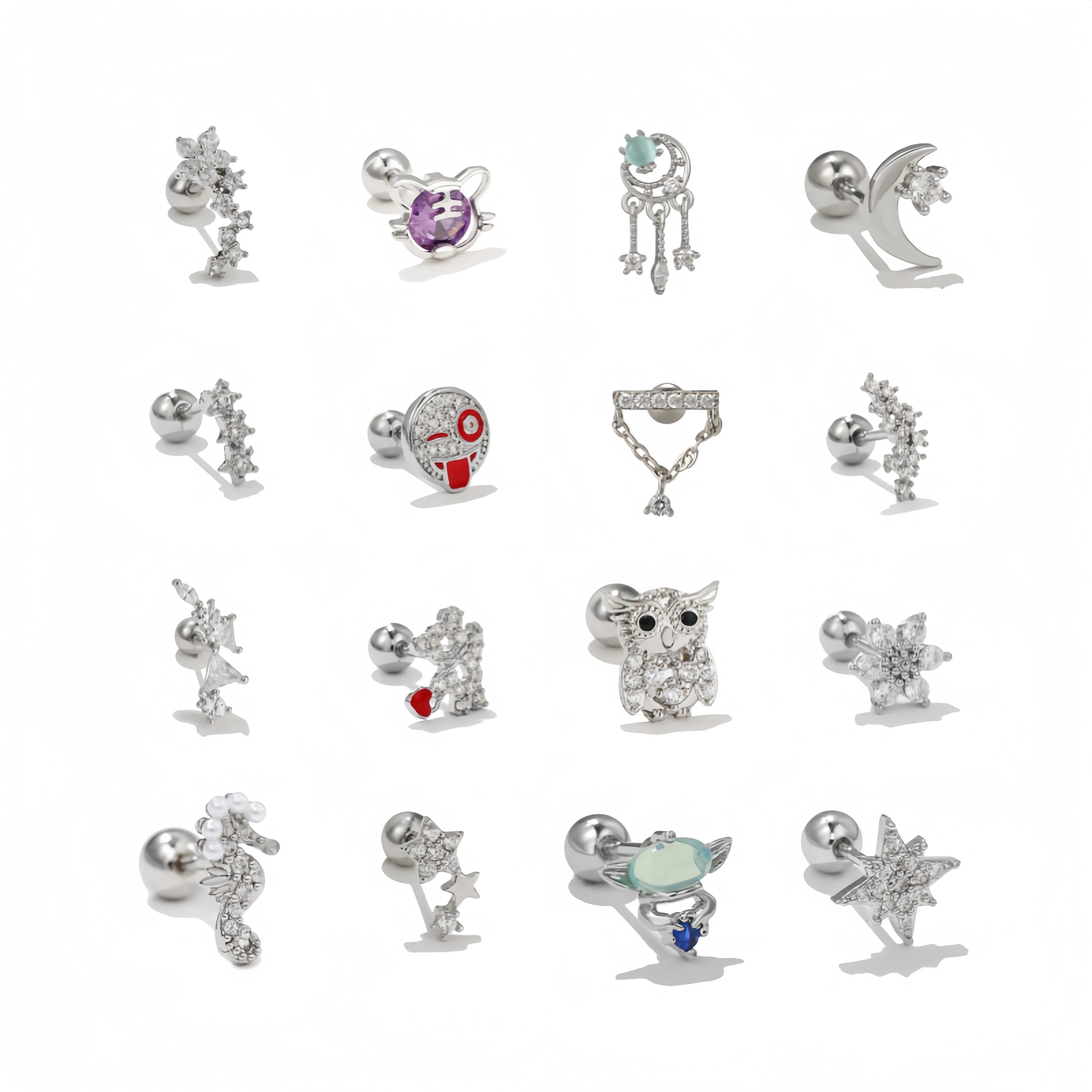 Custom Piercing Jewelry Shiny 3A Zircon Silver Titanium Stud Earrings Hypoallergenic Lightweight Flat Back Modern Elegant Style