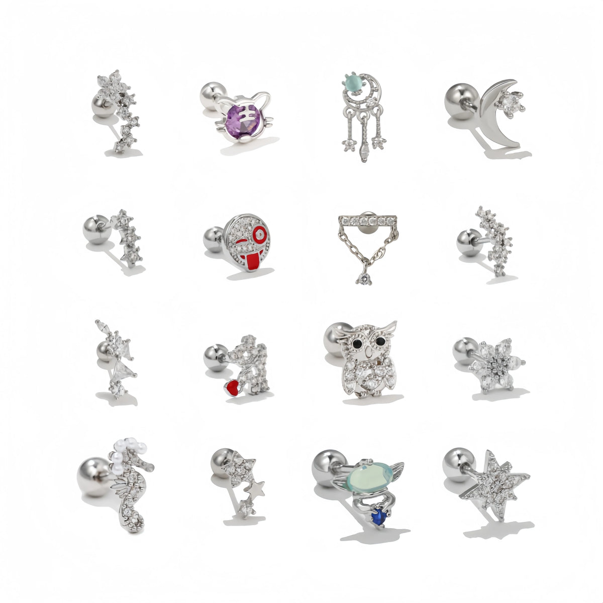 ZUOLA Fashion Piercing Body Jewelry Titanium Silver Plated Stud Earrings Star Moon Design Hypoallergenic Unisex for Daily Wear MegaBDM