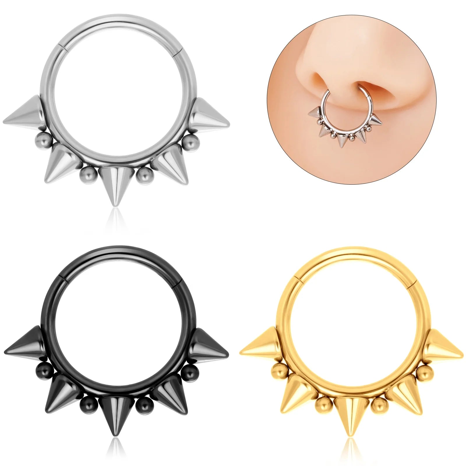 G23 F136 Titanium Piercing Septum Rings 16G Spiked Cartilage Helix Earrings Hinged Clicker Nose Rings Daith Piercing Jewelry