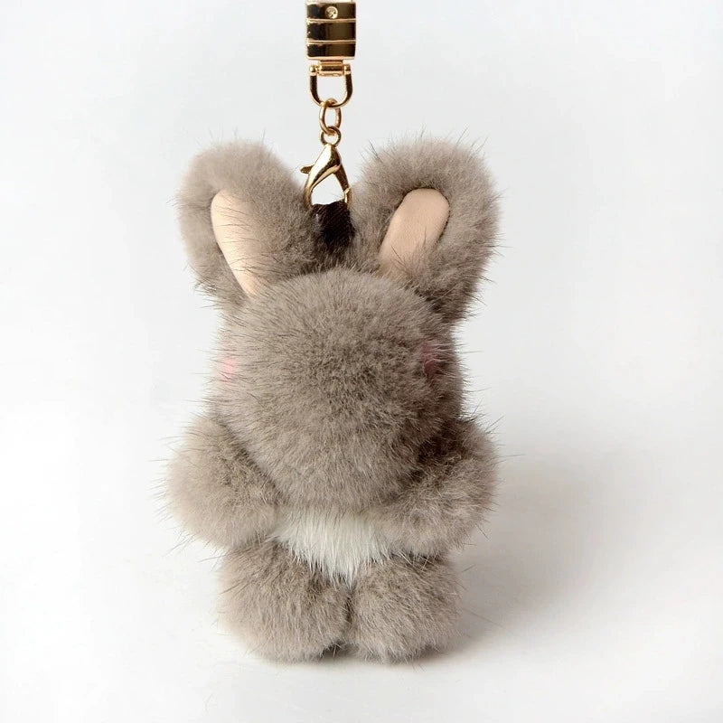 12cm Cute True Mink Plush Cute Rabbit Pendant Fur Car Key Chain Mink Fur Bunny Rabbit Doll Bag Pendant
