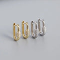 TrendyWomen Girls Geometry Fashion CZ Flat Hoop Gold Plated U Shape 925 Sterling Silver Hoop Earrings