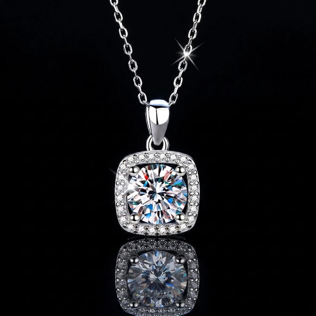 Temperament Simple Princess square D Color Moissanite Pendant S925 Sterling Silver Necklace for Women Wedding Jewelry