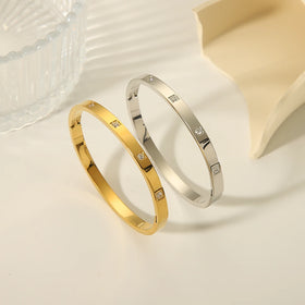 White Cubic Zirconia Jewelry Bangles Stainless Steel Hypoallergenic Charms 18kt Cuff Bangle for Girls Gift