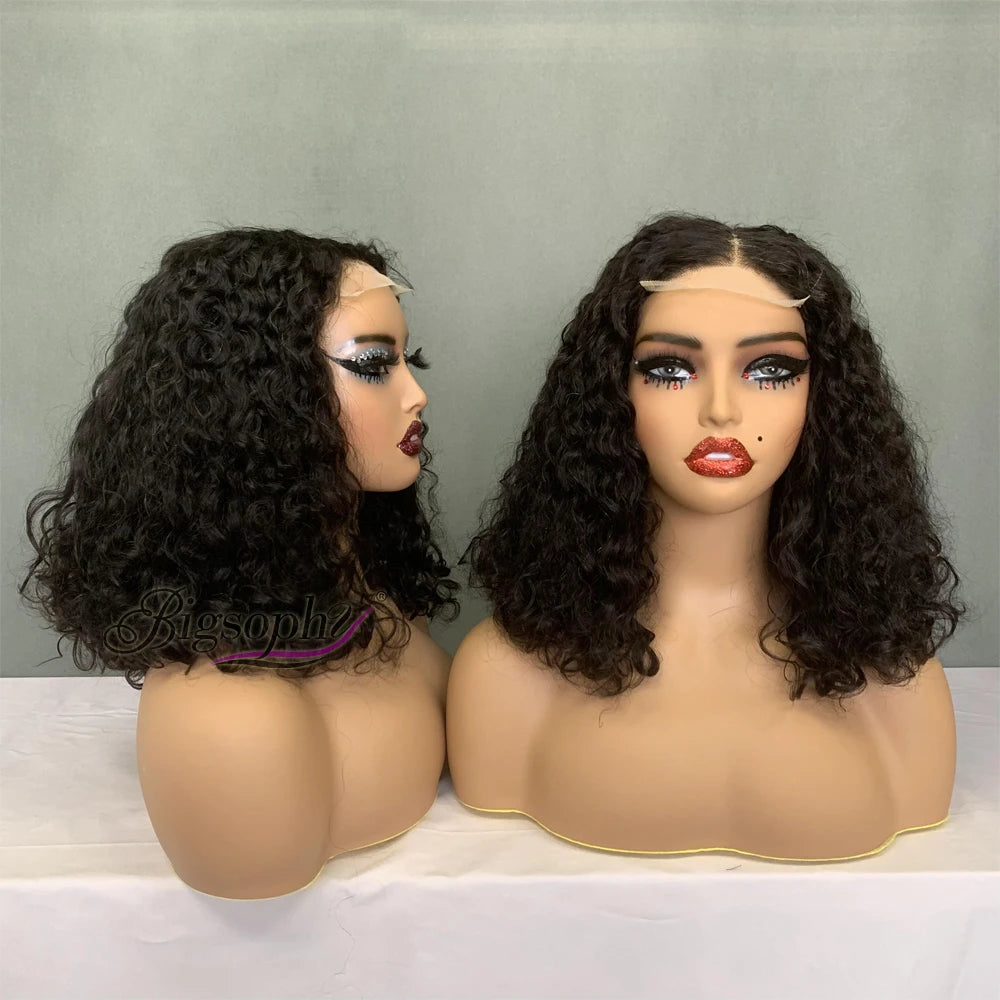 Fast Delivery Super Double Drawn #N Brazilian Virgin Hair Wig14 Inch Luxury Curl 4X4 Closure Lace Bob Wig 100% Human Hair