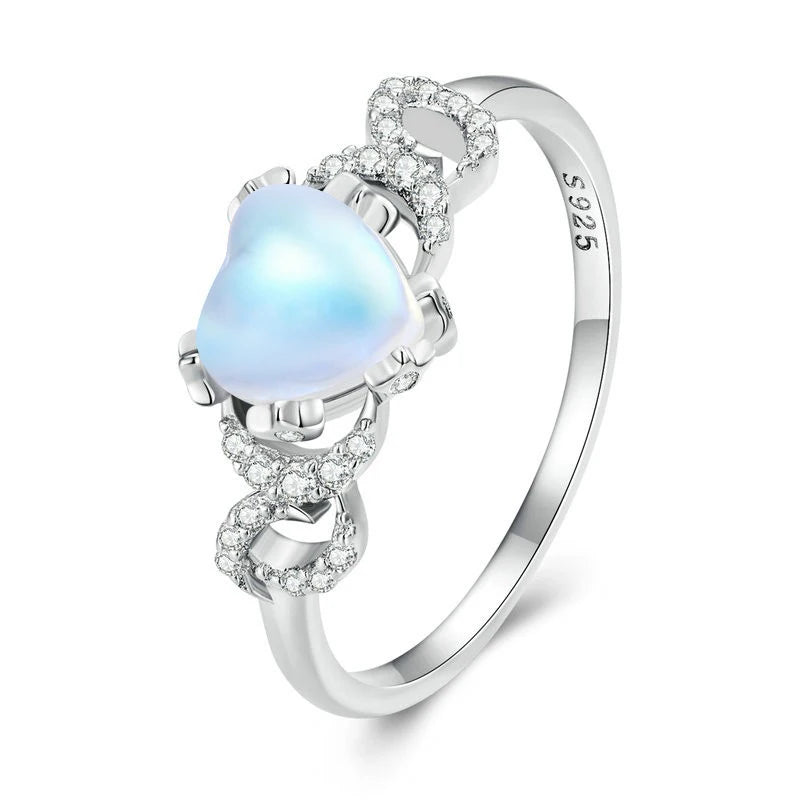 925 Sterling Silver Heart-shaped Moonstone Ring Infinite Love Finger Ring for Women Valentine's Day Gift Jewelry