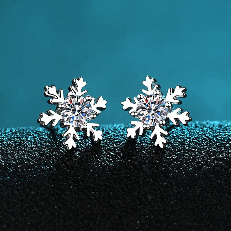 Silver 925 Original Diamond Test Past Brilliant Cut Total 0.6-2 Carat Sparkling Snowflake Moissanite Stud Earrings for Women