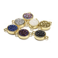 Silver Rainbow Clear Blue Purple Black Gold Druzy Agate Crystal Zircon Round Connector Pendant Charm for Jewelry Making 12mm