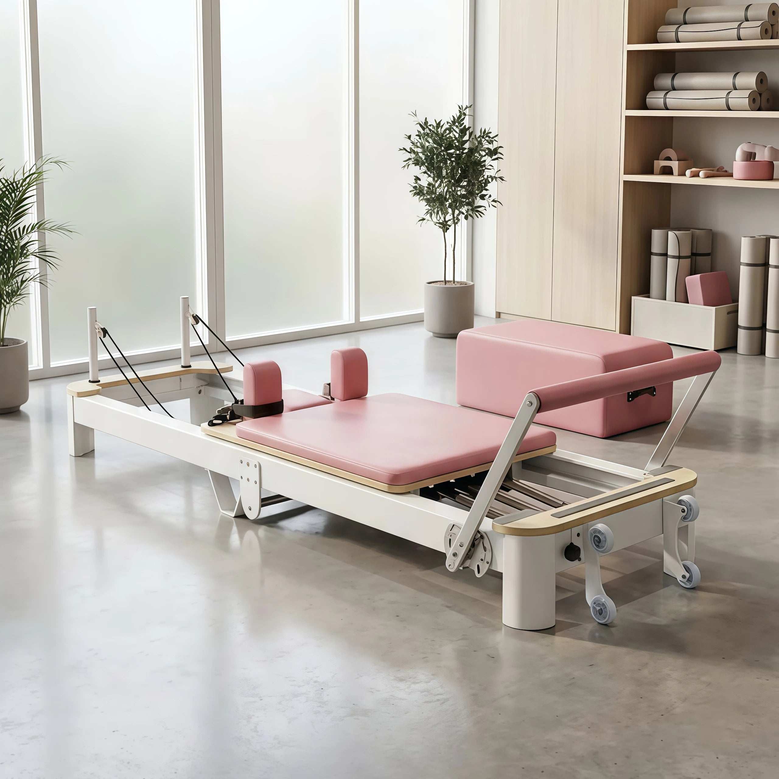 Commercial Studio Vibrant Pink Aluminum White Gym Studio Fitness Sliding Core Bed Pilates Reformer Equipments for Studio Home