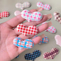 Kawaii Check Pattern Heart Flatback Resin Cabochon Scrapbook DIY Valentines Craft Decoration Accessories