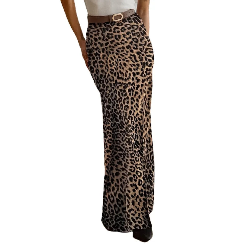 Fashion Women's Leopard Print Skirt Summer Zipper Ladies Long Skirt Classic Women's Elegant Skirts