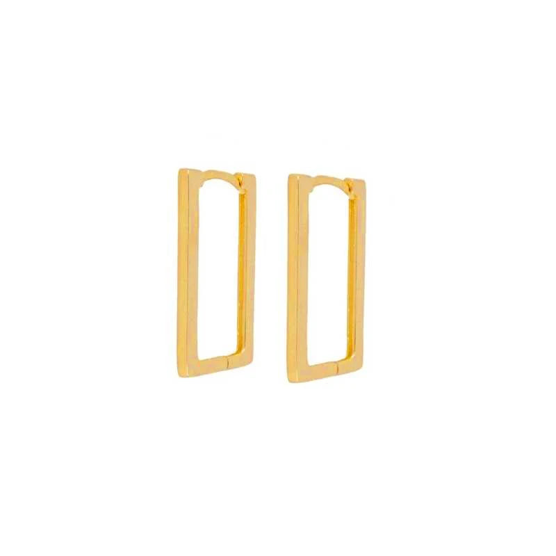 INS Hollow Rectangular Personality Geometric 925 Silver Zircon Gold Plated Hoop Earrings