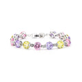 Factory Wholesale Rhodium Plated Round Zircon Chain & Link Bracelet with Colored Gemstones for Women-Trendy Gift