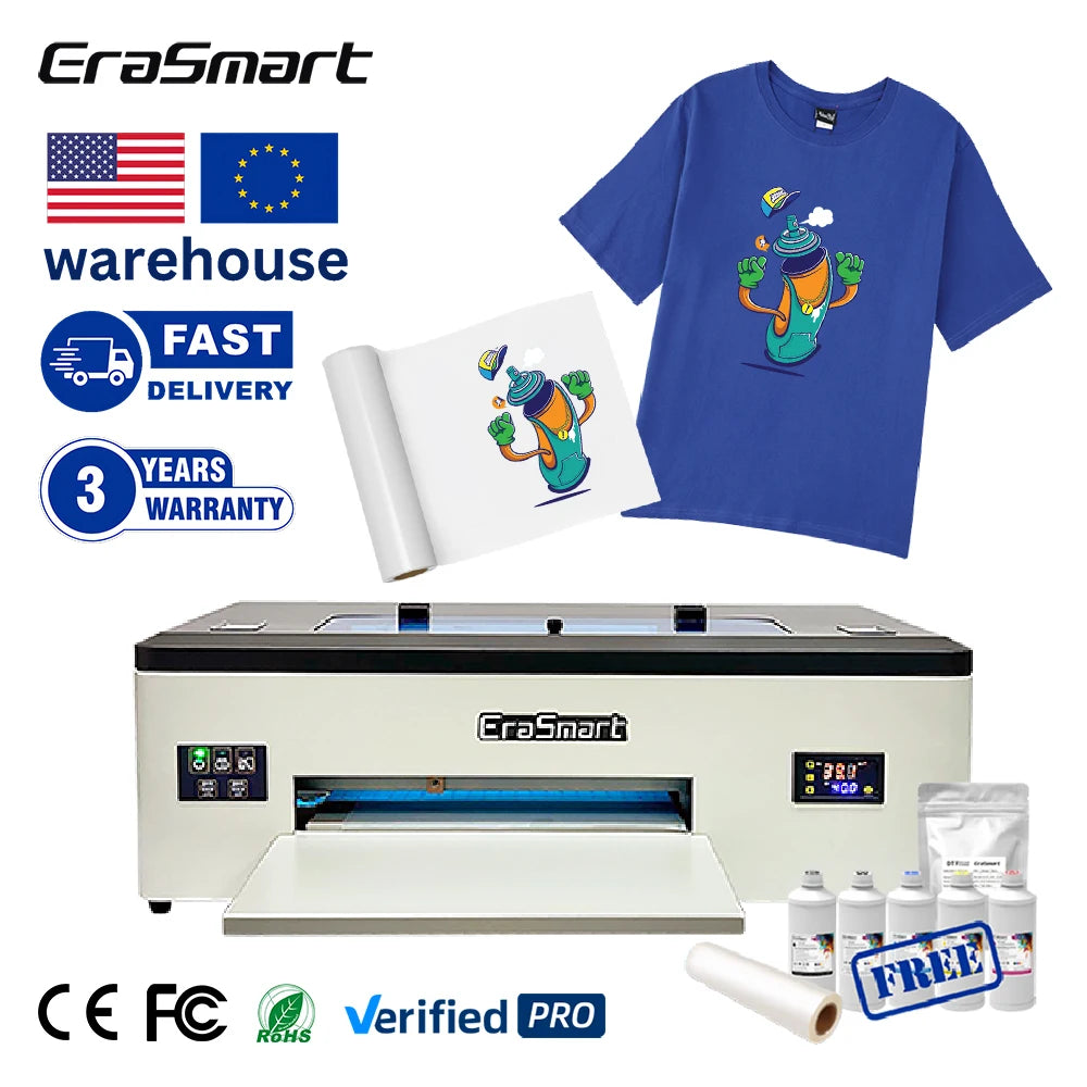 EraSmart 13 Inch Best Selling A3 Small Stable Tshirt Printing Machine With 1390 1800 Print Head for Home Use