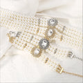 Luxury Multi Layer Crystal Rhinestone Choker Necklace Bracelet Set Women Vintage Imitation Pearl Beaded Necklace